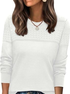 Wholl Women’s Sz Sm Textured Knit Crewneck Sweater in White